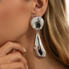 Women's Exaggerated Geometric Metal Drop Earrings With Glossy Plated Finish Mixed Shape Spliced Design And Stainless Steel Ear Pins