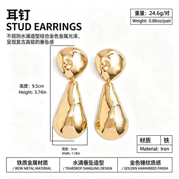 Women's Exaggerated Geometric Metal Drop Earrings With Glossy Plated Finish Mixed Shape Spliced Design And Stainless Steel Ear Pins