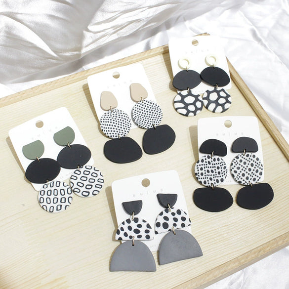 Women's Exaggerated Geometric Soft Pottery Drop Earrings With Silver Ear Posts Statement Fashion Jewelry For Wholesale