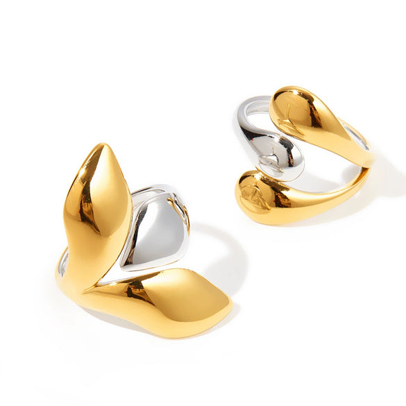Women's Exaggerated Geometric Stainless Steel Adjustable Open Ring With 18K Vacuum Plated Finish And Simple Fashion Style