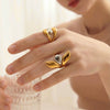 Women's Exaggerated Geometric Stainless Steel Adjustable Open Ring With 18K Vacuum Plated Finish And Simple Fashion Style