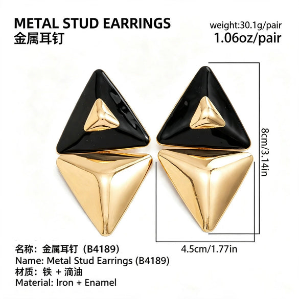 Women's Exaggerated Geometric Triangle Drop Earrings With Colorblocked Alloy Design Retro Style And Dripoil Finish