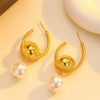 Women’s Exaggerated Geometric Wrapped Metal Ball Pearl Earrings With Electroplated Finish And Contemporary Statement Design