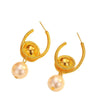 Women’s Exaggerated Geometric Wrapped Metal Ball Pearl Earrings With Electroplated Finish And Contemporary Statement Design