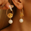 Women’s Exaggerated Geometric Wrapped Metal Ball Pearl Earrings With Electroplated Finish And Contemporary Statement Design