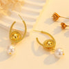 Women’s Exaggerated Geometric Wrapped Metal Ball Pearl Earrings With Electroplated Finish And Contemporary Statement Design