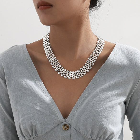 Women's Exaggerated Hollow Geometric Iron Wide Chain Necklace In Punk Hip Hop Style Statement Jewelry