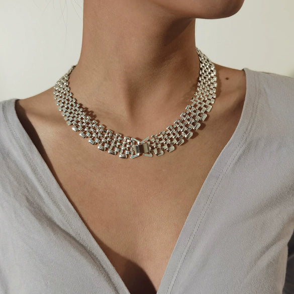 Women's Exaggerated Hollow Geometric Iron Wide Chain Necklace In Punk Hip Hop Style Statement Jewelry