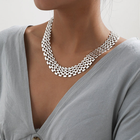 Women's Exaggerated Hollow Geometric Iron Wide Chain Necklace In Punk Hip Hop Style Statement Jewelry