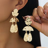Women's Exaggerated Multilayered Geometric Teardropshaped Hammered Goldplated Alloy Earrings
