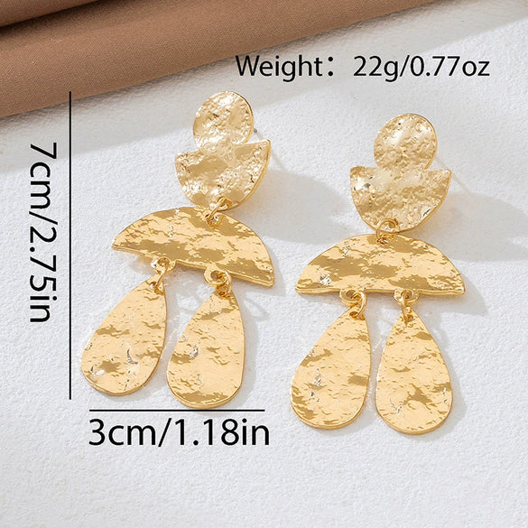 Women's Exaggerated Multilayered Geometric Teardropshaped Hammered Goldplated Alloy Earrings