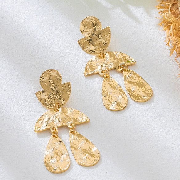 Women's Exaggerated Multilayered Geometric Teardropshaped Hammered Goldplated Alloy Earrings