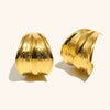 Women's Exaggerated Pleated Cshaped Geometric Earrings In Stainless Steel With Gold Electroplated Finish