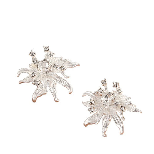 Women's Exaggerated Three Dimensional Flower Earrings With Rhinestone Details Electroplated Zinc Alloy Statement Jewelry