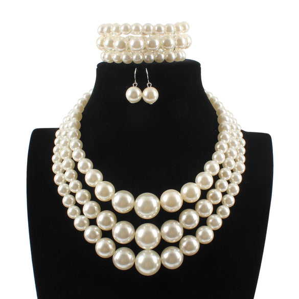 Women's Exotic Geometric Imitation Pearl Clavicle Necklace Set With Box Chain
