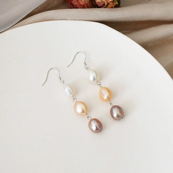 Women's Exotic Natural Baroque Freshwater Pearl 925 Silver Alien Shape Earrings