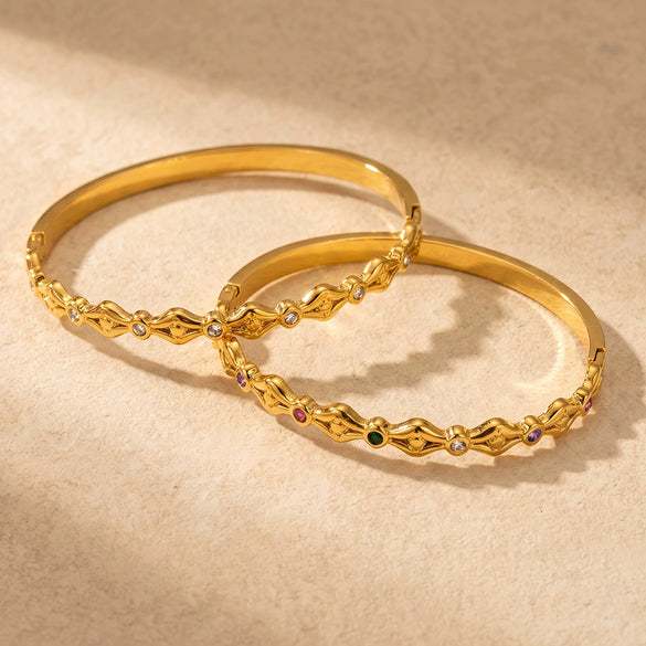 Women's Eye Pattern Zirconembellished Stainless Steel Bracelet With Gold Plated Finish