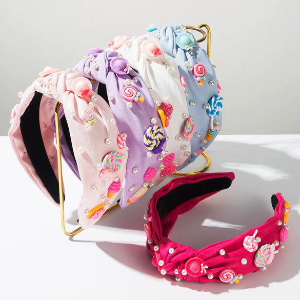 Women's Fabric Geometric Knot Hair Hoop Headband Set With Pearls Hair Accessories