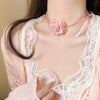 Women's Fabric Handmade Flower Pattern Camellia Bow Tie Necklace Choker Clavicle Chain