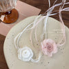 Women's Fabric Handmade Flower Pattern Camellia Bow Tie Necklace Choker Clavicle Chain