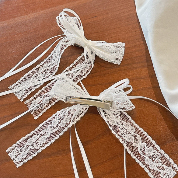 Women's Fabric Lace Bow Ribbon Handmade Duckbill Hairpin For Side Bangs And Broken Hair As Head Jewelry