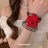 Women's Fabric Mesh Lace Handmade Rose Flower Wrist Bracelet High End Simple Elegant
