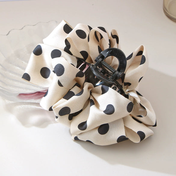 Women's Fabric Wave Dot Big Bow Handmade Hairpin Shark Clip Headwear