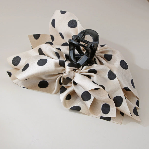 Women's Fabric Wave Dot Big Bow Handmade Hairpin Shark Clip Headwear