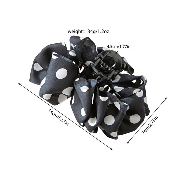 Women's Fabric Wave Dot Big Bow Handmade Hairpin Shark Clip Headwear
