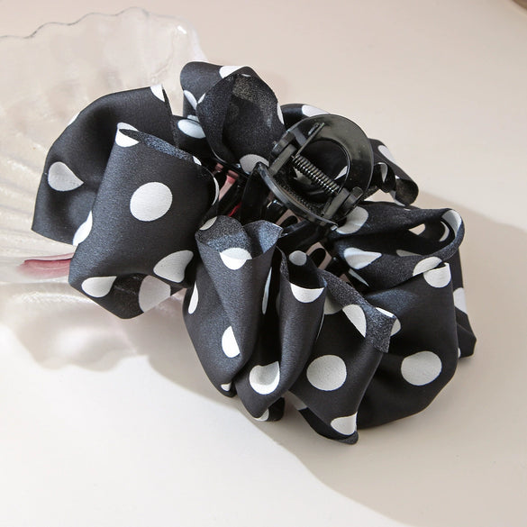 Women's Fabric Wave Dot Big Bow Handmade Hairpin Shark Clip Headwear