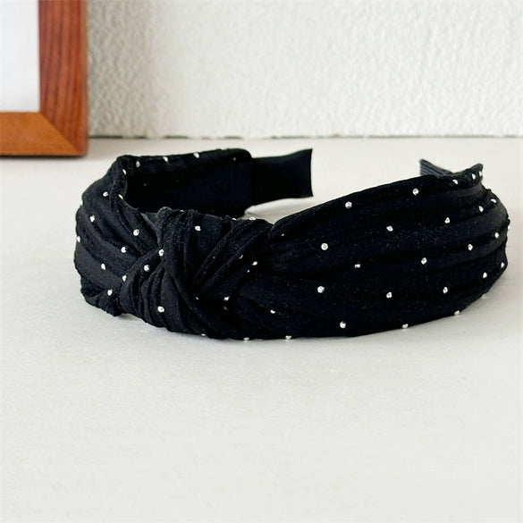 Women's Fabric Widebrimmed Black And White Polka Dot Small Floral Handmade Hairband