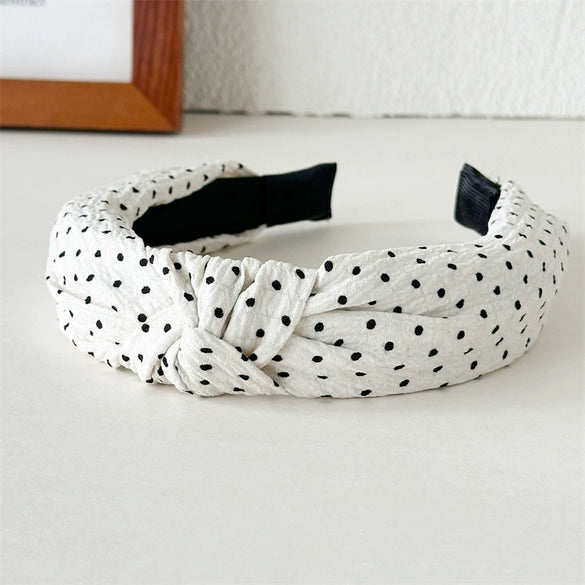 Women's Fabric Widebrimmed Black And White Polka Dot Small Floral Handmade Hairband