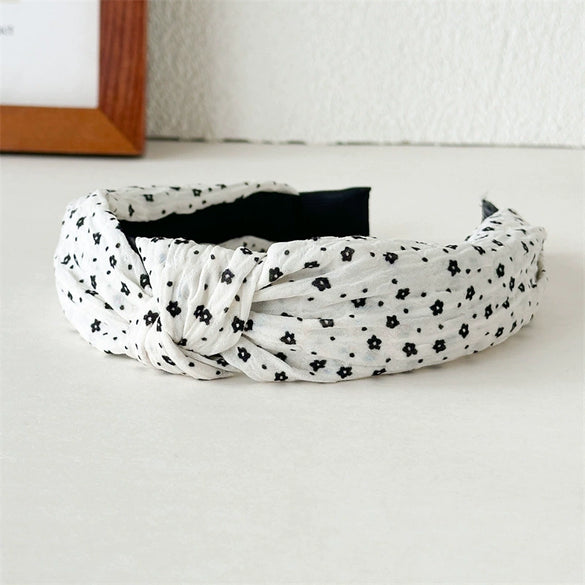 Women's Fabric Widebrimmed Black And White Polka Dot Small Floral Handmade Hairband