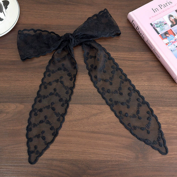 Women's Fairy Lace Geometric Plaid Headband Hair Rope Hair Tie Long Scarf Belt