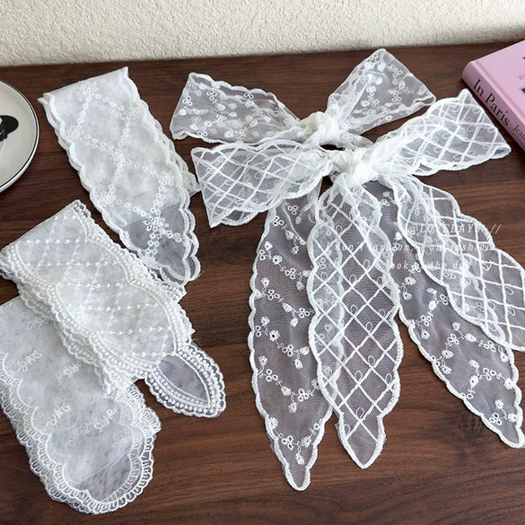 Women's Fairy Lace Geometric Plaid Headband Hair Rope Hair Tie Long Scarf Belt