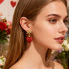 Women's Fairy Style Copper Bow Tie And Heart Shape Earrings With Electroplated Full Diamond Look Festive Cute Gift Jewelry