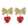 Women's Fairy Style Copper Bow Tie And Heart Shape Earrings With Electroplated Full Diamond Look Festive Cute Gift Jewelry