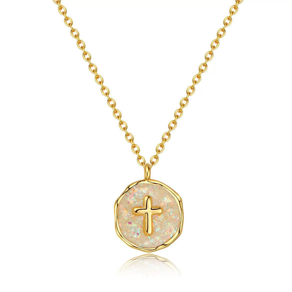 Women's Fairy Style Copper Cross Necklace With Round Geometric Pendant And Electroplated Clavicle Chain Fashion Jewelry