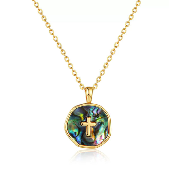 Women's Fairy Style Copper Cross Necklace With Round Geometric Pendant And Electroplated Clavicle Chain Fashion Jewelry