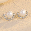 Women's Fanshaped Zircon Pearl Titanium Steel Stainless Steel Electroplated Earrings Simple And Highend Fashionable And Versatile