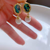 Women's Fashion Abalone Shellfish Freshwater Pearl Drop Shape Earrings With S925 Silver Needle Inlaid With Pearls