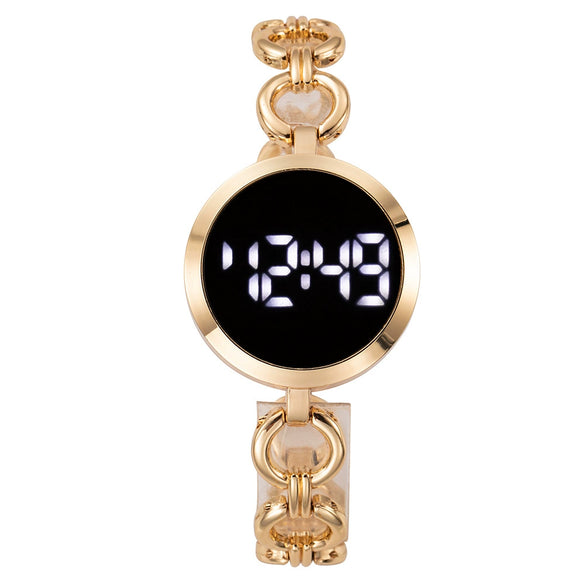 Women's Fashion Alloy Band Round Dial Electronic Pointer Touch Screen Chain Watch With Printed Logo