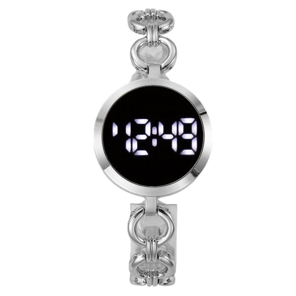 Women's Fashion Alloy Band Round Dial Electronic Pointer Touch Screen Chain Watch With Printed Logo