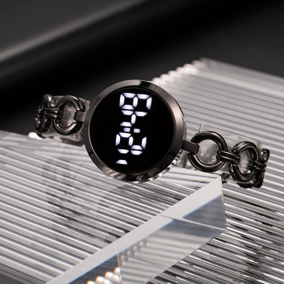 Women's Fashion Alloy Band Round Dial Electronic Pointer Touch Screen Chain Watch With Printed Logo