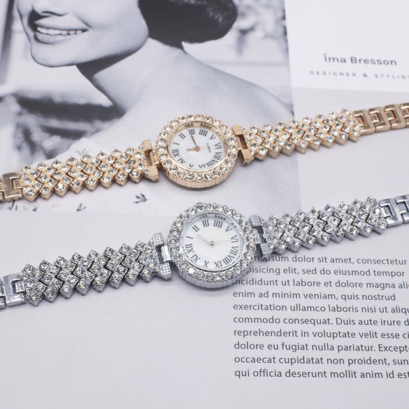 Women's Fashion Alloy Bracelet Wristwatch Set With Round Dial And Horseshoe Buckle