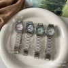 Women's Fashion Alloy Case Quartz Watch With Diamondencrusted Polygon Design And Steel Band