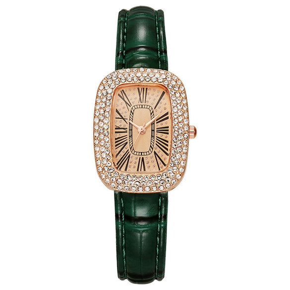 Women's Fashion Alloy Case Rectangular Quartz Belt Watch Set With Imitation Leather Strap And Stainless Steel Buckle