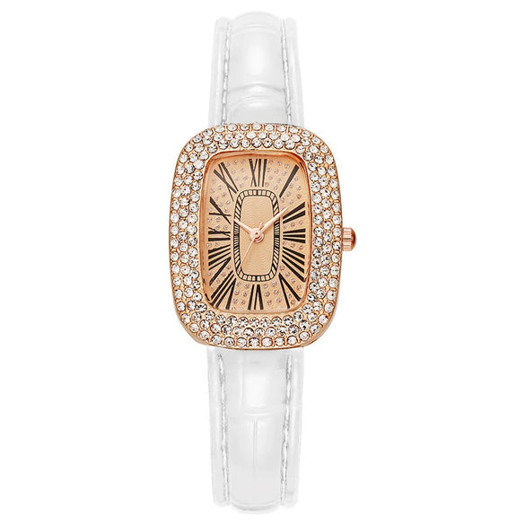 Women's Fashion Alloy Case Rectangular Quartz Belt Watch Set With Imitation Leather Strap And Stainless Steel Buckle