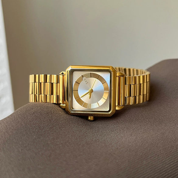 Women's Fashion Alloy Case Stainless Steel Strap Rectangle Dial Watch