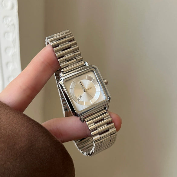 Women's Fashion Alloy Case Stainless Steel Strap Rectangle Dial Watch